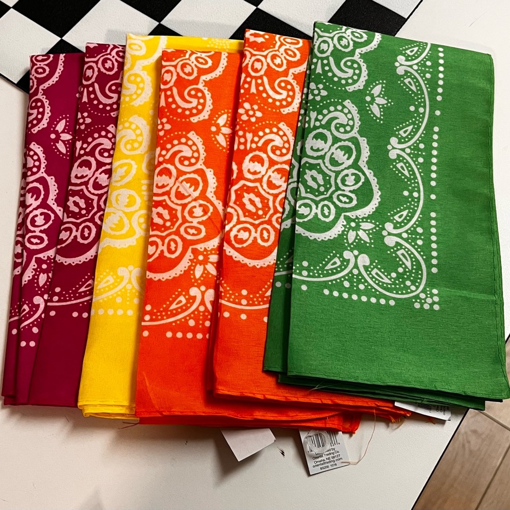 Pack of six colorful new bandanas